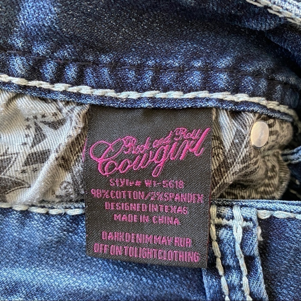 ROCK & Roll Cowgirl Mid Rise Bootcut Jeans 30x34 Embellished Pockets - Picture 9 of 12